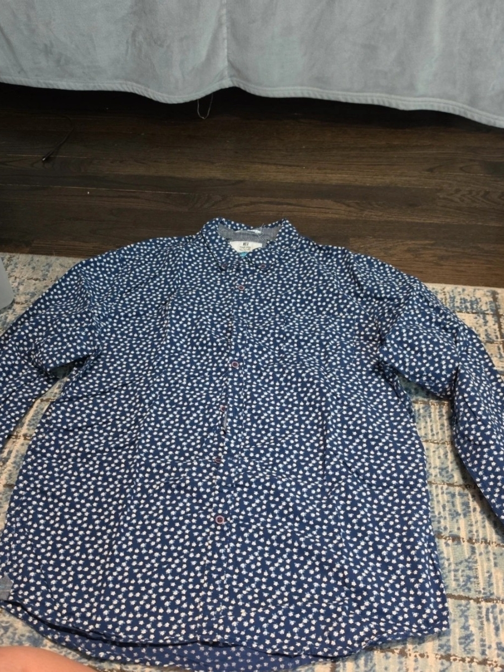 MBX Premium Goods Mens XL Navy Blue Floral Ditsy Print Long Sleeve Button Down